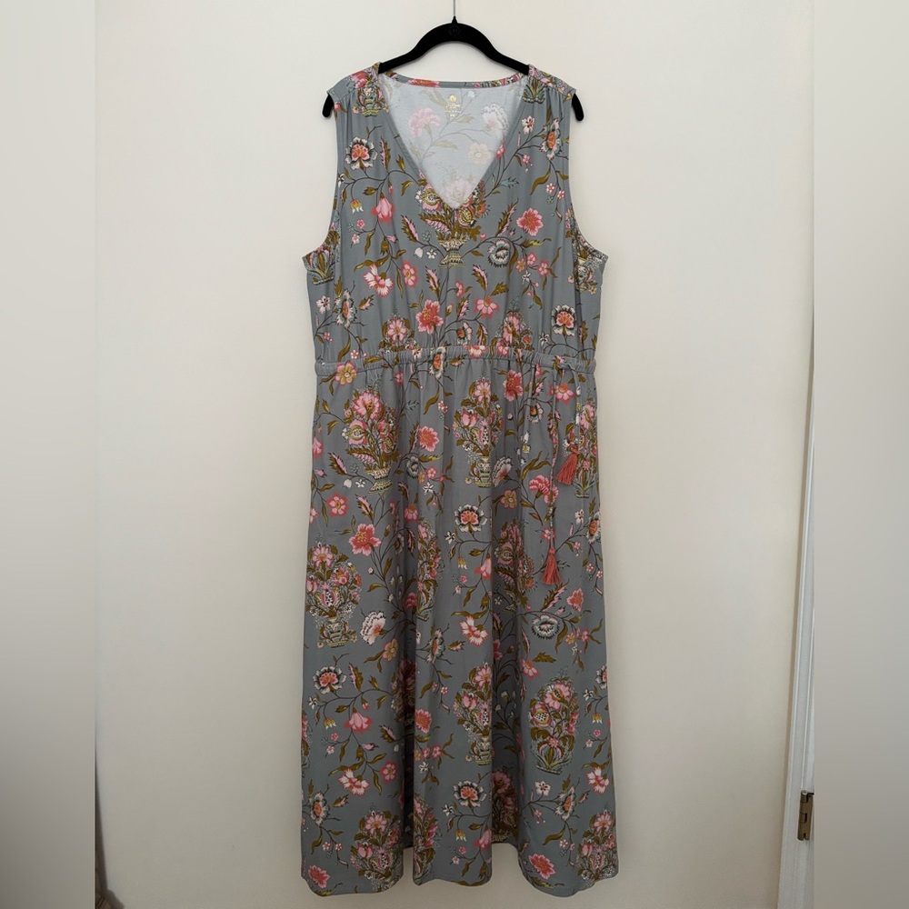 Spartina 449 Floral V-Neck Maxi Dress with Pink Accents